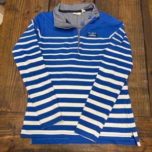 L.L.Bean Women's Blue White Striped Quarter button Pullover sweater, size XS